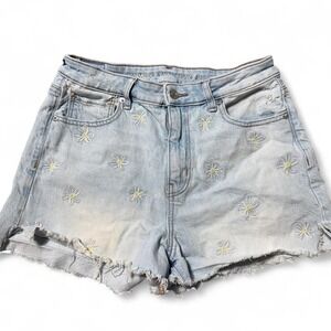 American Eagle high rise denim shorts with daisy embroider